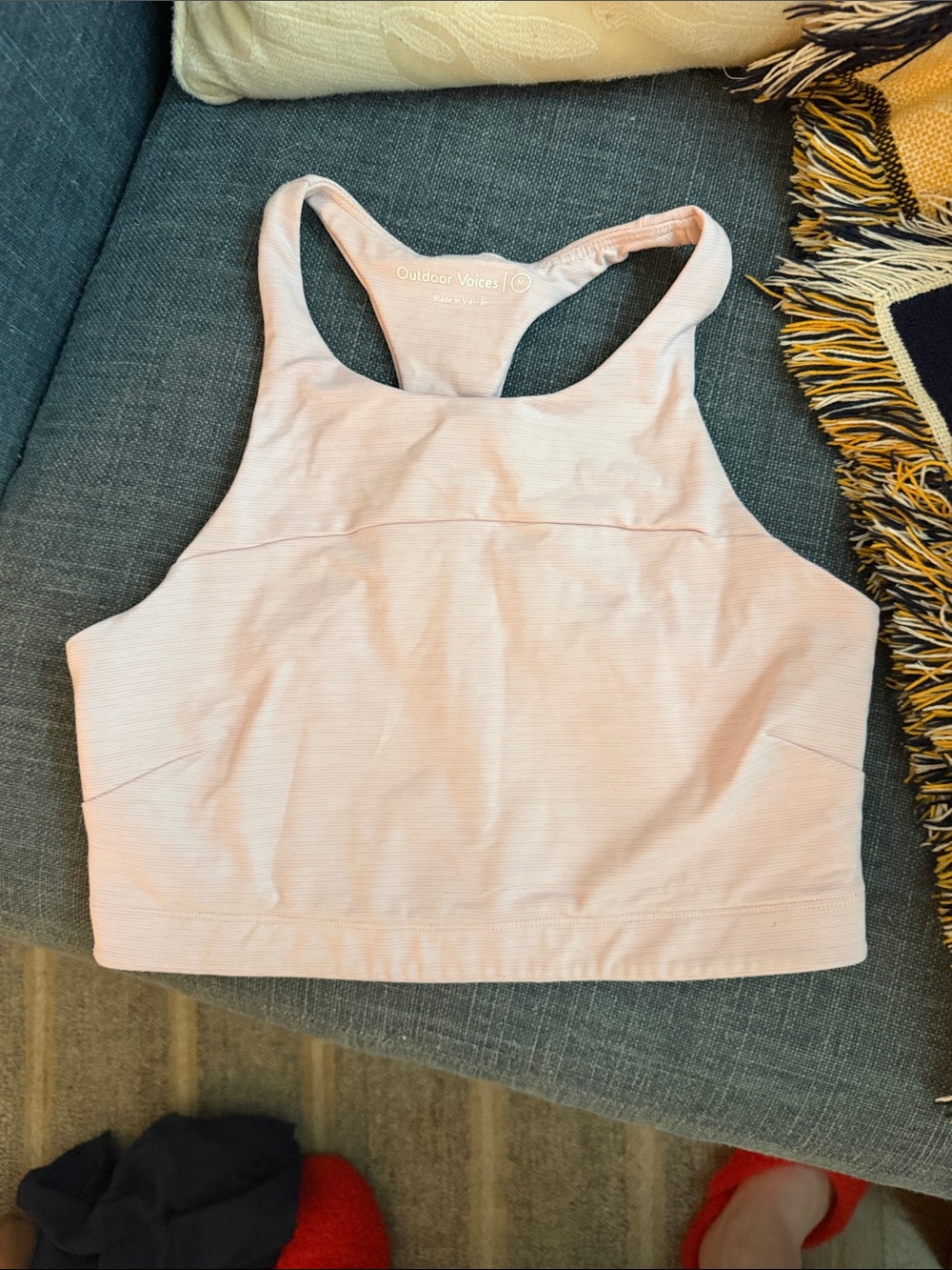 Outdoor Voices Pale Pink High Neck Racerback Sports Bra